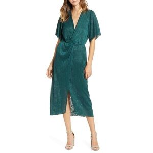 NWT All in Favor Nordstrom Midi Dress Pleated Twist Emerald Green Size Small